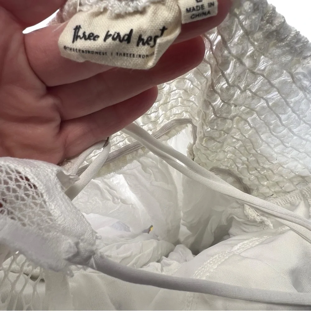 Large Three bird nest white lace bohemian dress work pockets - Picture 4 of 13